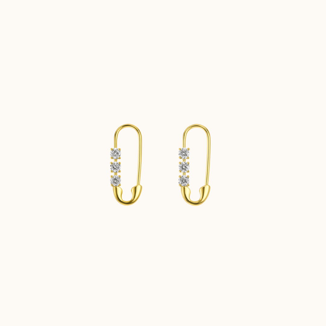 Diamond Safety Pin Earrings