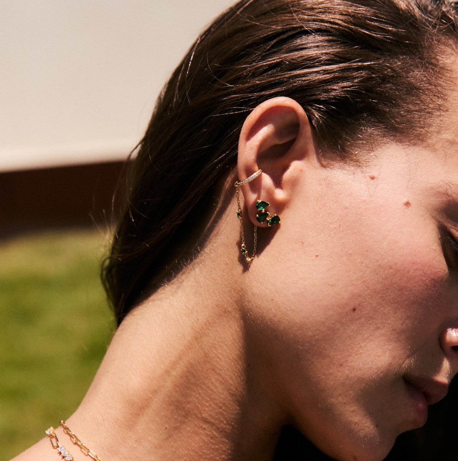 Emerald Connector Chain Pierceless Cuff