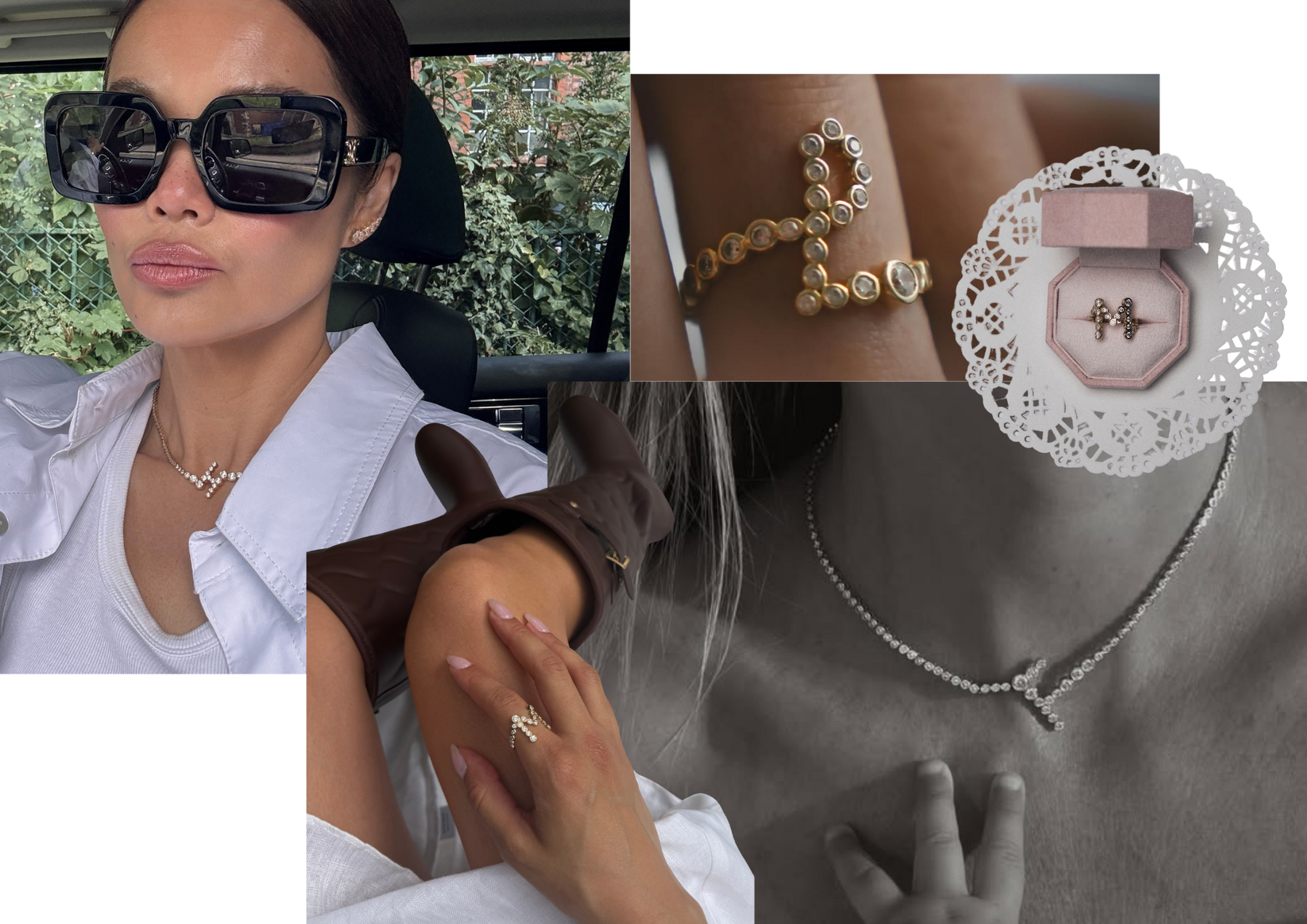 The Signature Pavé Initial Necklace, letter H in lab-grown diamonds
